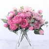 Fiori decorativi 5 grande testa e 4 gemme falsi per la casa di nozze decorazione interno 30 cm Persia peonia seta rosa bouquet inson