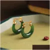 Hoop Huggie Designer Original Natural Hetian Jasper 14K Yellow Gold Earrings For Women High-Quality Fresh Ancient Charm Dinner Party J Dhys7