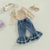 Ma baby 324m född spädbarn småbarn baby flickor kläder set spets stickad romper ruffle denim byxor jeans mode fall kläder d01 240327