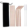 Drinking Straws 10 Pieces / Set Colorful Reusable Straw High Quality 304 Stainless Steel Metal With Cup Cleaning Brush