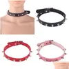 Chokers Chokers Sexy Gothic Pink Spiked Punk Choker Collar With Spikes Rivets Women Men Studded Chocker Necklace Goth Jewelry Drop Del Dhpua