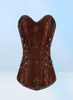 Donne Vintage Steampunk Pannelli in pelle Gothic PU Jacquard Overbust Corset Top con catene e pulsanti accento S6XL Plus size Brown3233321