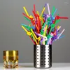 Disposable Cups Straws 100Pcs Fluorescent Plastic Bendable Art Drinking Beverage Wedding Decor Mixed Colors Party Supplies