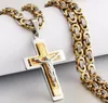 Religious Men Stainless Steel Crucifix Cross Pendant Necklace Heavy Byzantine Chain Necklaces Jesus Christ Holy Jewelry Gifts Q1127615044