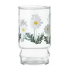 Wijnglazen Franse vintage glas Middeleeuwse Cup Warmte-resistente melk Home Restaurant Stijl Koffie Juice Kawaii Daisy Print Dikke