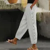 Pantaloni da donna bottoni laterali estivi pantaloni casuali donne donne solide in cotone lino di cotone harem donna larghe alla caviglia vintage