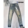 Designer en jeans pour hommes pour pantalon les tendances violettes sont mortes de moto déchiré noire noire slim fit mans empilé hommes de livraison de gouttes baggy c ot1uv