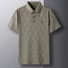 Casual Striped Mens Polo Top Summer Products Lapel Kort ärm T-shirt Korean Mens Top medelålders Herrkläder 240401
