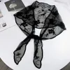 Scarves Women Solid Color Embroidered Lace Wave Edge Long Silk Scarf Hair Band Belt Small Shawl Transparent Gauze Headscarf