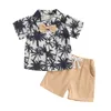Kläduppsättningar småbarn pojkar sommarstrand hawaii kläder kort hylsa tropiska trädtryck skjorta toppar och dragskor 2 st kläder kläder