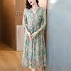 Robes décontractées 2024 printemps d'été de soie florale à manches longues midi robes femme boho mode coréen élégant festival de luxe Vestidos