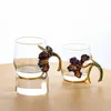 Mokken Europees Email Color Water Cup Crystal Glass Coffee met lepel driedimensionale bloemendecoratie Afternoon tea Milk Mok
