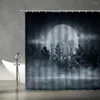 Shower Curtains Full Moon Curtain Flower Cherry Blossom Ocean Planet Star Sky Dreamy Night Scene Decor Fabric Bathroom Set Hooks