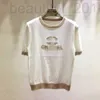 Women's T-Shirt designer Xiaoxiang 2024 Summer New Contrast Color Letter Jacquard Round Neck Pullover Knitted Short Sleeve Age Reducing Versatile Top for Women 9YZ0