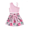 Комплекты одежды для малышей девочка 2PCS костюм без рукавов вязаный жилет Топ с цветочным принт