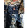 Summer Blue Men Vintage разорванные короткие джинсы уличная одежда.