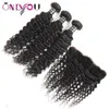 30 pouces Poules de cheveux Remy humains avec dentelle Frôture frontale Corps droit Eau profonde Vale lâche Jerry Kinky Curly Brésilien Vier