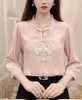 Bloups feminina camisas de estilo chinês Bordado frouxo de roupas de cetim vintage de moda de moda de meia manga