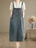 Casual Dresses Denim Oversized Summer Midi Sleeveless Strap Dress Women Flower Embroidery Modis Ladies Loose Pleated Woman