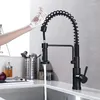 Kitchen Faucets High Quality 304 Stainless Steel Spring Sink Faucet Black Pull Out With Two Functions Spray Cold Tap