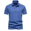 Polos Polos Cotton Lapel Short-Sleeve Polo Shirt Kieszonkowy krótki rękaw