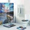 バスマット風光明媚なマットとシャワーカーテンセット洗えるU字型のトイレラグノンスリップバスルーム床室の装飾