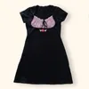 90er Jahre Vintage Kawaii Bow Stickerei Mini Kleid Patchwork Square Kragen Kurzarm Kleid Y2K Ästhetische Fee Kleiderkleider 240407