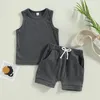 Clothing Sets Summer Infant Boys Girls Clothes Outfits Solid Color Crew Neck Sleeveless Tank Tops T-Shirts Elastic Waist Shorts 2Pcs Suit