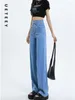 Kvinnors jeans ueteey blå hög midja rak mager byxor streetwear byxor y2k mode 2024 vintage smal denim mamma