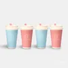 Disposable Cups Straws 50pcs High Quality Pink/blue Cup 300ml Party Favors Drinking Milk Tea Water Paper Takeaway Coffee With Lid