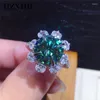 Cluster Rings 925 Sterling Silver 5 Perfect Cut Pass Diamond Brilliant Green Moissanite Wedding Snowflake Ring Women Jewelry