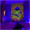 Objetos decorativos Figuras Escent Tapestry UV Psicodélico Muro de hongo Hippie Room Aesthetics 230727 Drop entrega de ga de ga Dhlbf