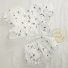 Shorts baby flicka kläder passar blommig kort ärm ruffle kjol topp + blommare shorts kostym sommar mjuk bomullsmaskrosning tryck jumpsuit