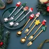 Coffee Scoops Christmas Gift Glod Spoon Fork Set Elk Tree Decoration Dessert Scoop Fruit bestek