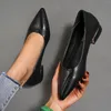 Chaussures décontractées mode épais talons en cuir dames confortables orteils pointus peu profonds