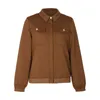 Women's Jackets Retro Pure Color Pocket Jacket Classic Style Elegant Spring And Autumn Solid Soft Comfy Zip Coat Tops