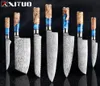 Xituo Kitchen Knivesset Damas acier VG10 Chef couteau à pain au pain couteau bleu résine et couleur manche en bois outil de cuisson 2896608