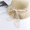 Scarves Women Solid Color Embroidered Lace Wave Edge Long Silk Scarf Hair Band Belt Small Shawl Transparent Gauze Headscarf