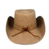 Bodet de chapeaux larges 100% cuir hommes occidentaux Cowboy Hat gentleman papa fedora église sombrero hombre jazz cap gros taille xxl drop deli dhqfi