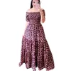 Party Dresses Soft Fabric Maxi Dress A-line Elegant Floral Print Off Shoulder Evening Gown With Pleated Skirt Backless