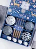그릇 창조적 인 가정 그릇 젓가락 세트 파란색과 흰색 도자기 선물 상자