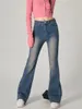 Jeans para mujeres American Retro Retro Blanqueado Blanqueado cintura alta alta para mujeres flacas delgadas contraste vintage calles anchos pantalones de mezclilla
