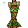 Bintarealwax Africa Style Two Piece Dress Skirt Set Dashiki Elegant Clothing Ruffles Crop Top and Skirt Women Sets for Wedding WY9085