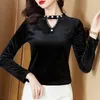 Women's T Shirts Autumn Winter Women Stylish Sexy Hollow Beaded Chic Gold Velvet Shirt Solid Long Sleeve Slim Elegant Basic Tops Ropa De