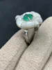 Cluster Anneaux 925 Anneau d'or plaqué en argent High Carbon Diamond Musa Emerald Mother Shell / Retro Vintage Heavy Industry Texture