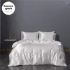 Bedding Sets Twin Solid White Set Duvet Cover Flat Sheet Bed Linens Pillowcase Satin Silk Luxury Euro Adult Bedclothes