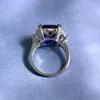 Cluster Rings 925 Sterling Silver 8 10 Square Cushion Cubic Zirconia Cz Blue Created Sapphire Engagement Ring For Women Fine Jewelry