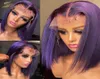 Colore Purple Human Hair Wigs for Black Women HD Transparent Lace Front Deep Part Short Bob Straitement sans glue sans cueillette 7418584