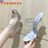 Pantofole sexy tacchi alti donne modalità pvc scarpe trasparenti per la festa esterna pompa bling sandali abiti estivi rhinestone