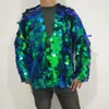 Stage Wear Shiny Sequins Green Jacket Mesh Coat Male Women Performance Costume Party Show Sequined Overcoat Rave Outfit